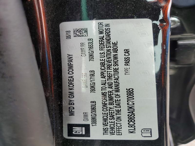 Aukcja sprzedaży 2019 Chevrolet Spark, vin: KL8CB6SA0KC700885, numer aukcji: 57998816