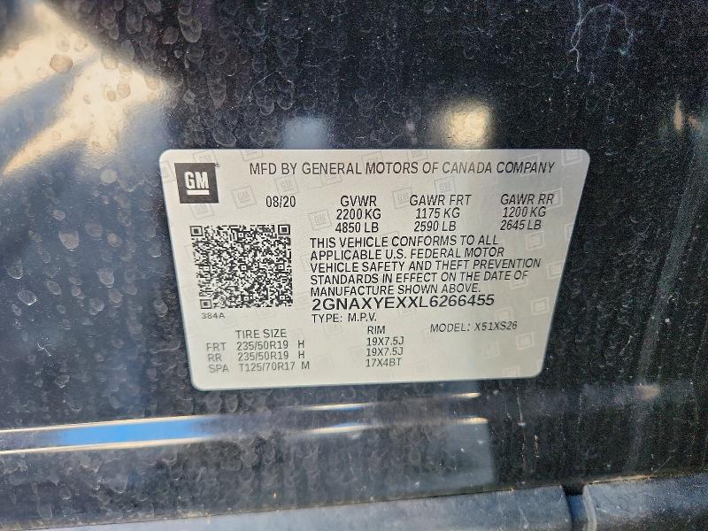 Aukcja sprzedaży 2020 Chevrolet Equinox, vin: 2GNAXYEXXL6266455, numer aukcji: 57546596