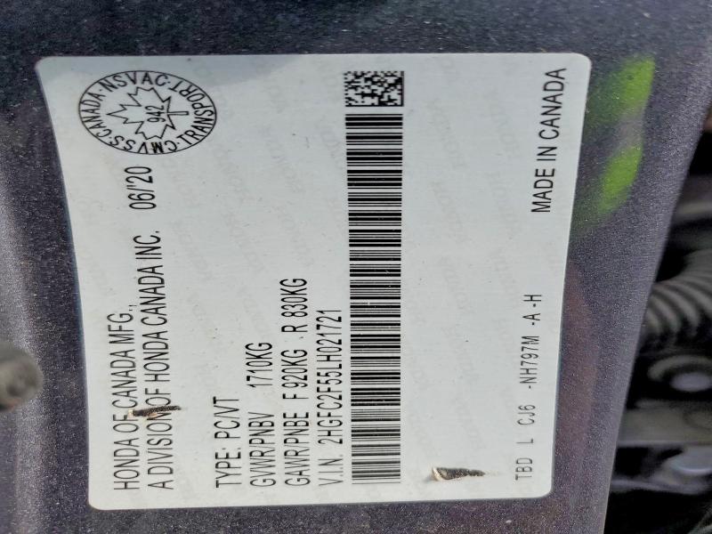 Aukcja sprzedaży 2020 Honda Civic, vin: 2HGFC2F55LH021721, numer aukcji: 57706196