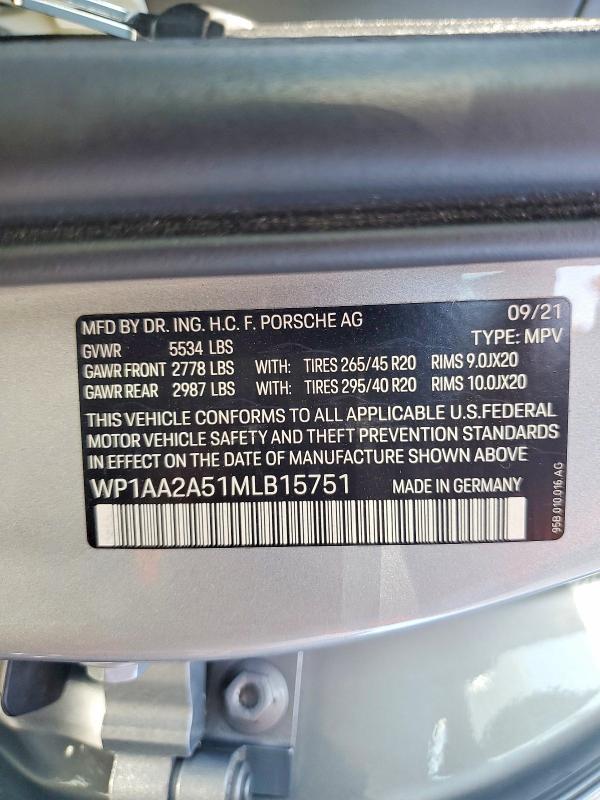 56537676 :رقم المزاد ، WP1AA2A51MLB15751 vin ، 2021 Porsche Macan مزاد بيع