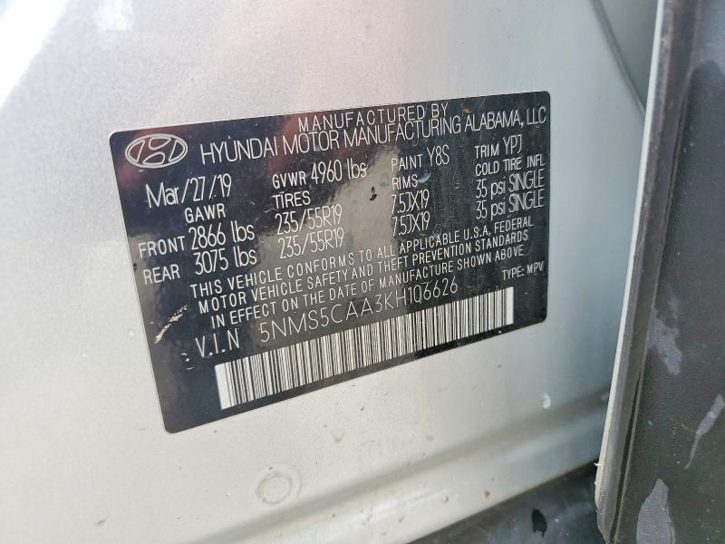 56333126 :رقم المزاد ، 5NMS5CAA3KH106626 vin ، 2019 Hyundai Santa Fe مزاد بيع