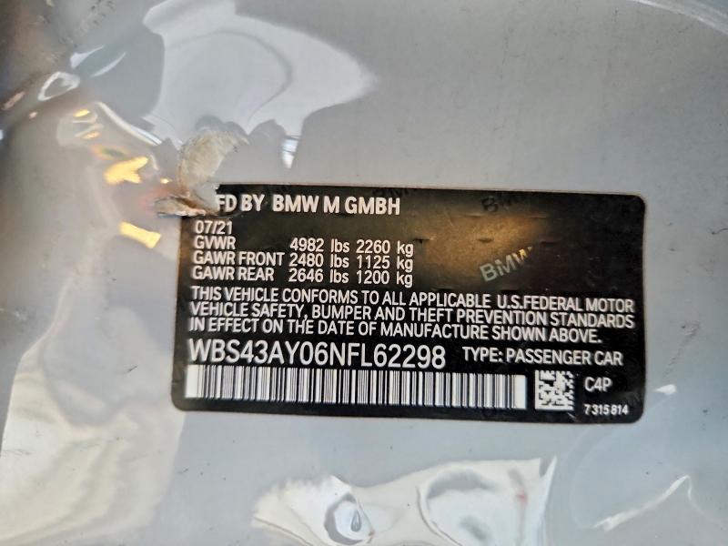 Продажа на аукционе авто 2022 Bmw M3, vin: WBS43AY06NFL62298, номер лота: 55807406
