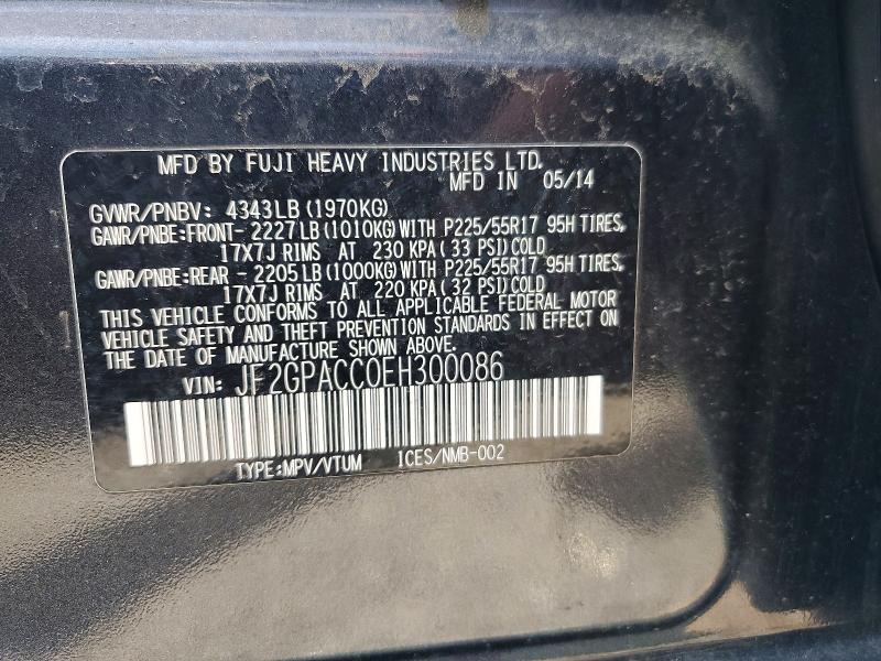 54482066 :رقم المزاد ، JF2GPACC0EH300086 vin ، 2014 Subaru Xv Crosstrek مزاد بيع