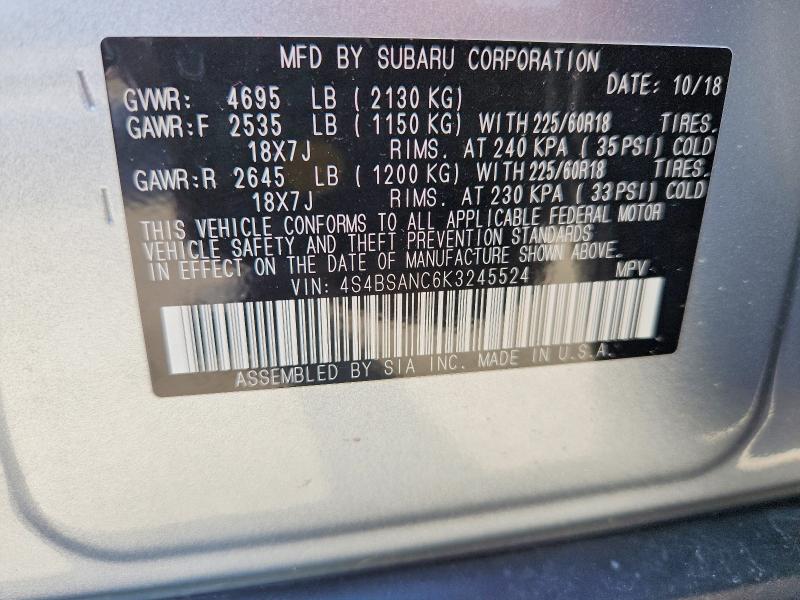 Aukcja sprzedaży 2019 Subaru Outback, vin: 4S4BSANC6K3245524, numer aukcji: 58938666