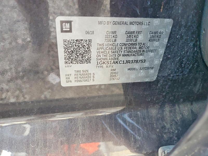 56047566 :رقم المزاد ، 1GKS1AKC1JR378753 vin ، 2018 Gmc Yukon مزاد بيع