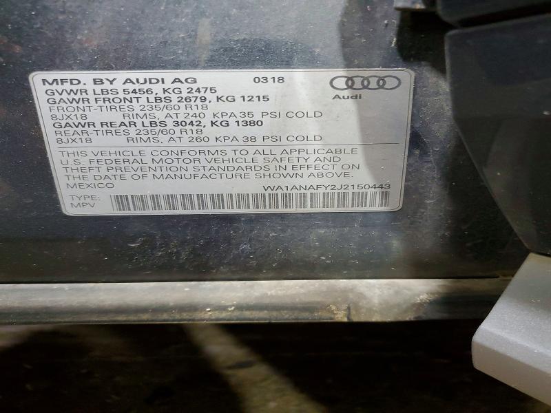 55878466 :رقم المزاد ، WA1ANAFY2J2150443 vin ، 2018 Audi Q5 مزاد بيع