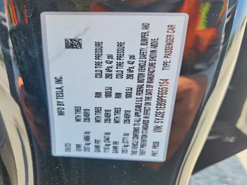 58841216 :رقم المزاد ، 5YJ3E1EB9PF655154 vin ، 2023 Tesla Model 3 مزاد بيع