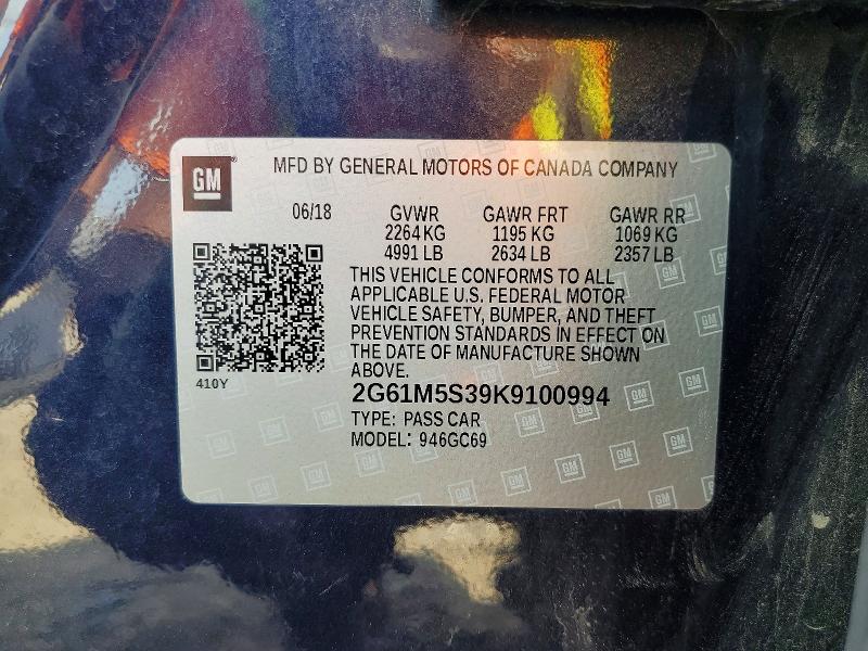 Auction sale of the 2019 Cadillac Xts, vin: 2G61M5S39K9100994, lot number: 57694386