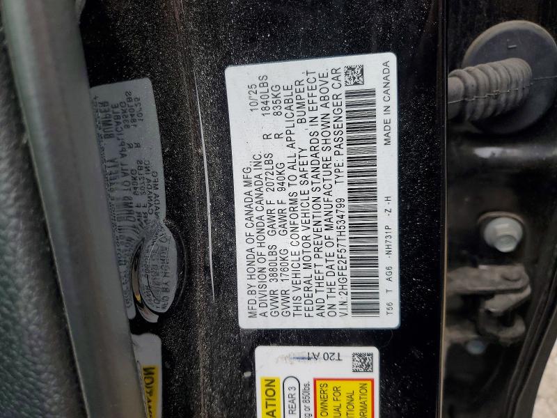 Продаж на аукціоні авто 2026 Honda Civic, vin: 2HGFE2F57TH534799, номер лоту: 57721056