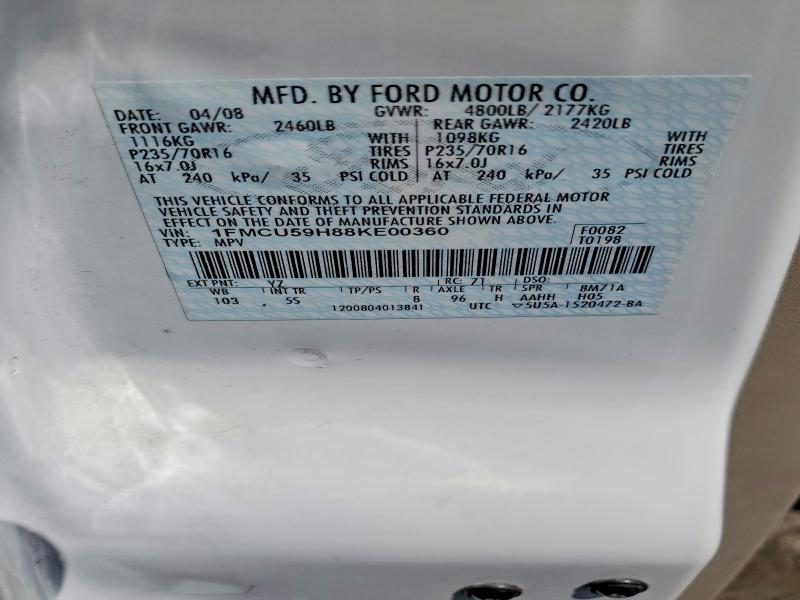 Продажа на аукционе авто 2008 Ford Escape, vin: 1FMCU59H88KE00360, номер лота: 54637086