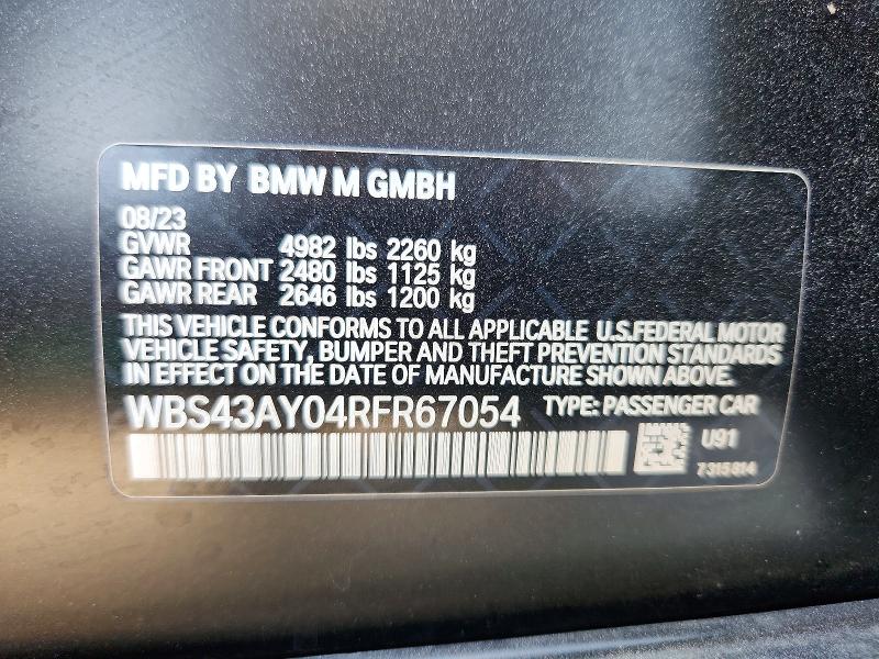 Продаж на аукціоні авто 2024 Bmw M3, vin: WBS43AY04RFR67054, номер лоту: 59244536