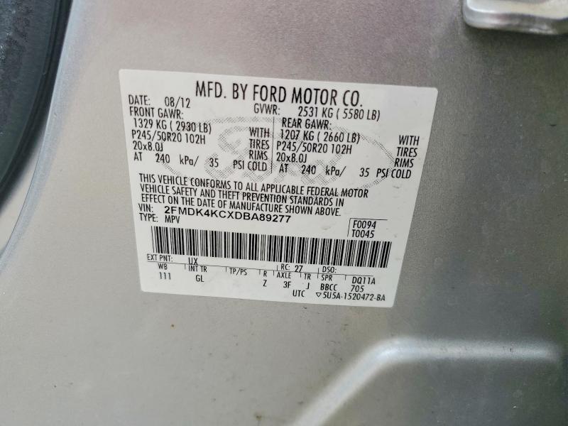 2013 Ford Edge მანქანა იყიდება აუქციონზე, vin: 2FMDK4KCXDBA89277, აუქციონის ნომერი: 56592646