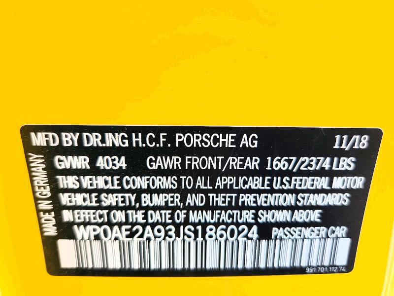 59167236 :رقم المزاد ، WP0AE2A93JS186024 vin ، 2018 Porsche 911 مزاد بيع