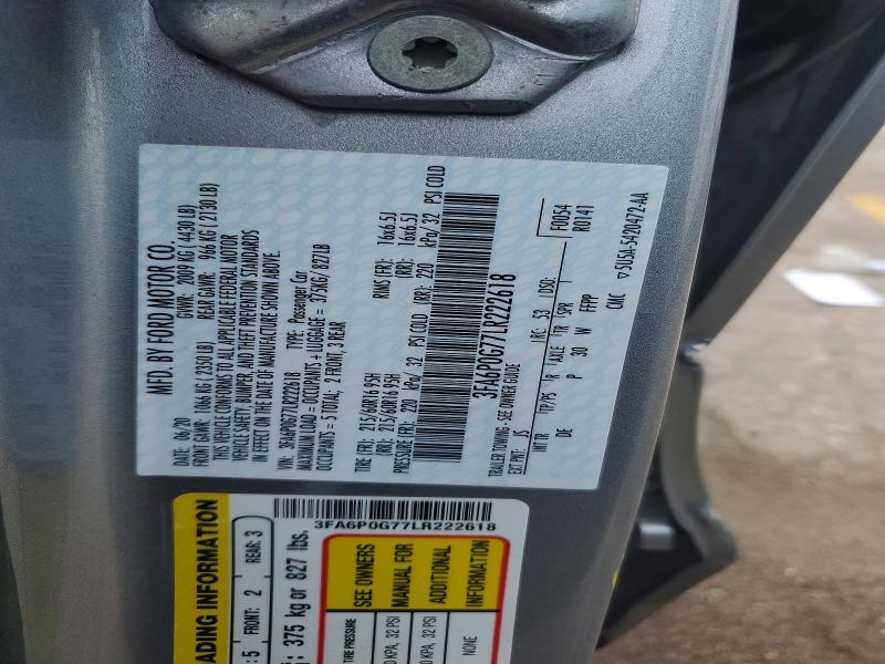 Продаж на аукціоні авто 2020 Ford Fusion, vin: 3FA6P0G77LR222618, номер лоту: 58550566