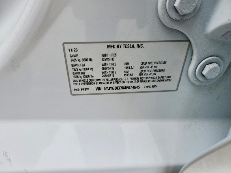 Продаж на аукціоні авто 2021 Tesla Model Y, vin: 5YJYGDEE5MF074645, номер лоту: 58035446