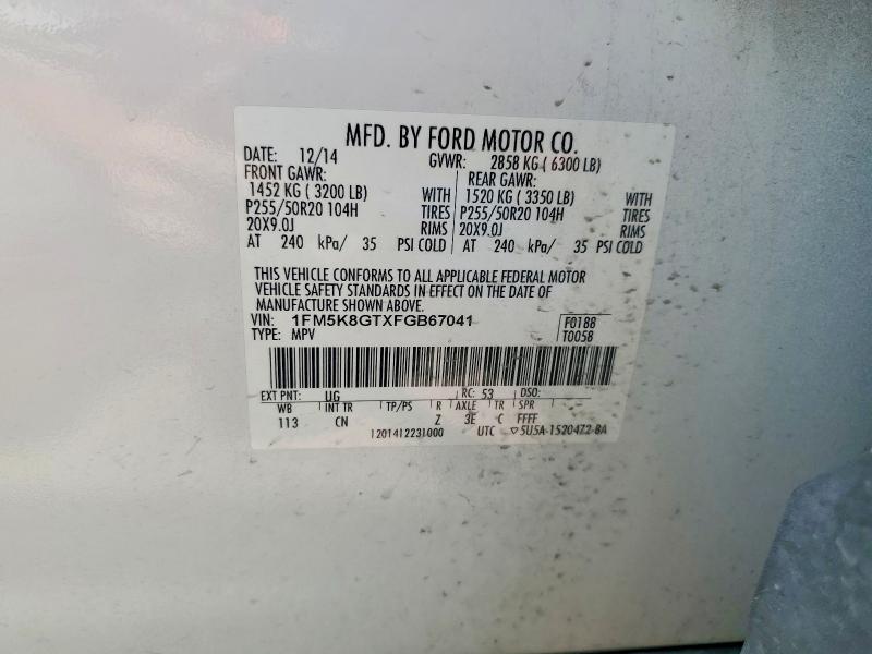 Продаж на аукціоні авто 2015 Ford Explorer, vin: 1FM5K8GTXFGB67041, номер лоту: 56483626