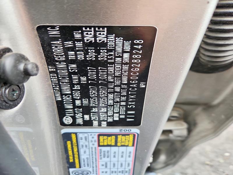 2012 Kia Sorento მანქანა იყიდება აუქციონზე, vin: 5XYKTCA60CG288248, აუქციონის ნომერი: 58641486