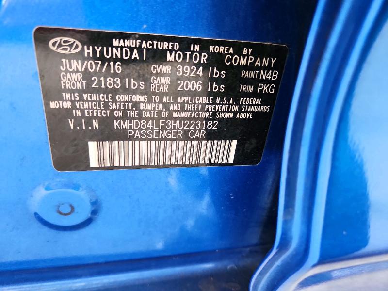 Продаж на аукціоні авто 2017 Hyundai Elantra, vin: KMHD84LF3HU223182, номер лоту: 56166076