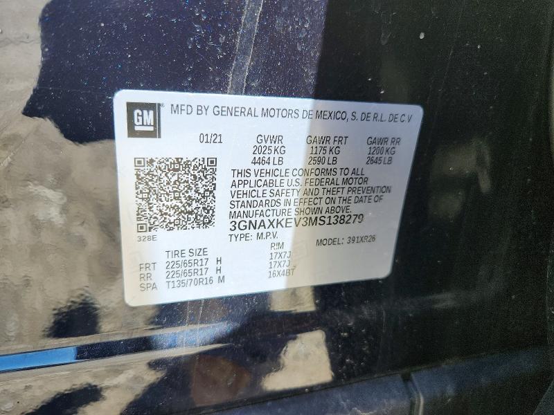 Aukcja sprzedaży 2021 Chevrolet Equinox, vin: 3GNAXKEV3MS138279, numer aukcji: 55723456