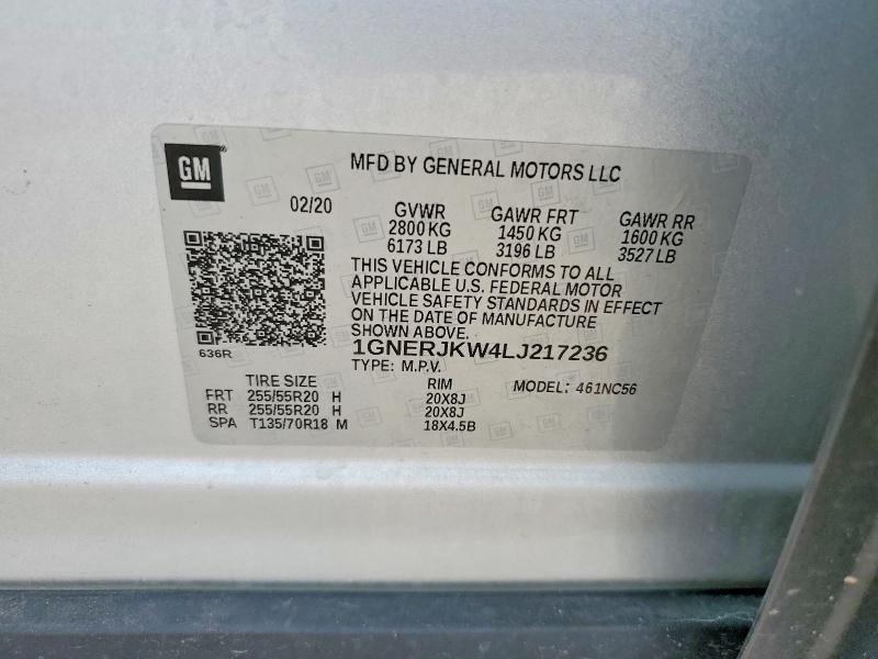 58060826 :رقم المزاد ، 1GNERJKW4LJ217236 vin ، 2020 Chevrolet Traverse مزاد بيع