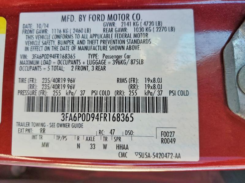 58198046 :رقم المزاد ، 3FA6P0D94FR168365 vin ، 2015 Ford Fusion مزاد بيع