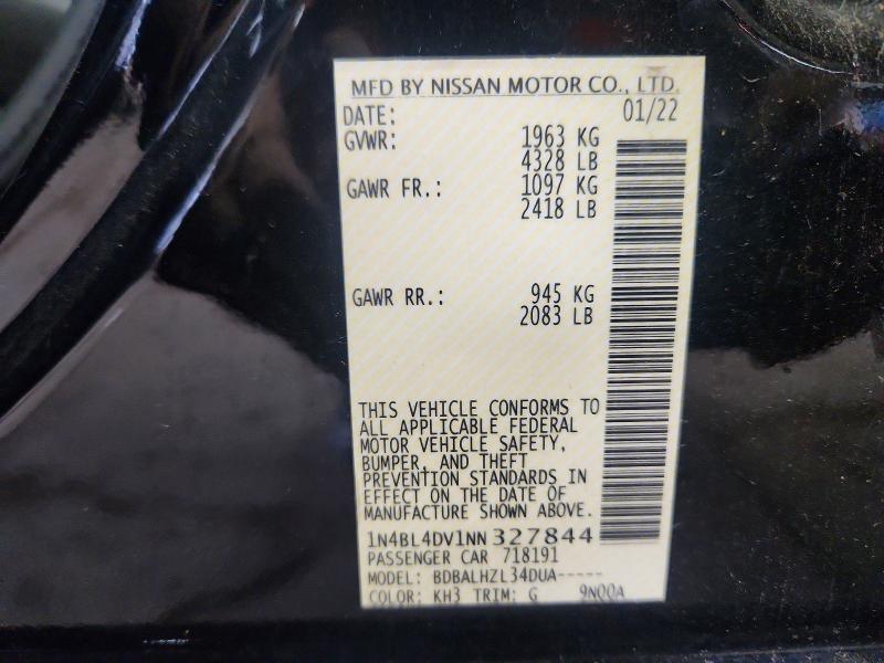 2022 Nissan Altima მანქანა იყიდება აუქციონზე, vin: 1N4BL4DV1NN327844, აუქციონის ნომერი: 55616456