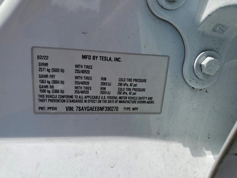 Продажа на аукционе авто 2022 Tesla Model Y, vin: 7SAYGAEE8NF390270, номер лота: 57403446