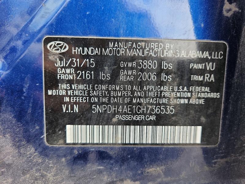 Aukcja sprzedaży 2016 Hyundai Elantra, vin: 5NPDH4AE1GH736535, numer aukcji: 57737986