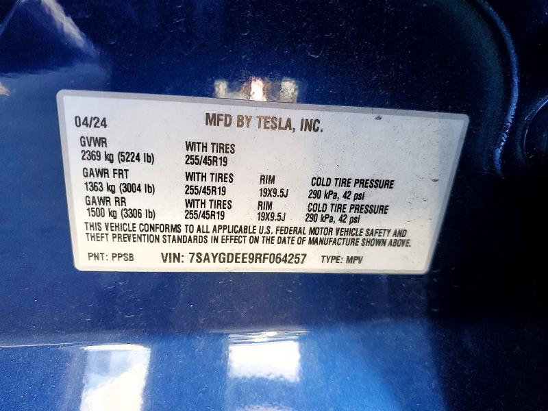 2024 Tesla Model Y მანქანა იყიდება აუქციონზე, vin: 7SAYGDEE9RF064257, აუქციონის ნომერი: 58781636