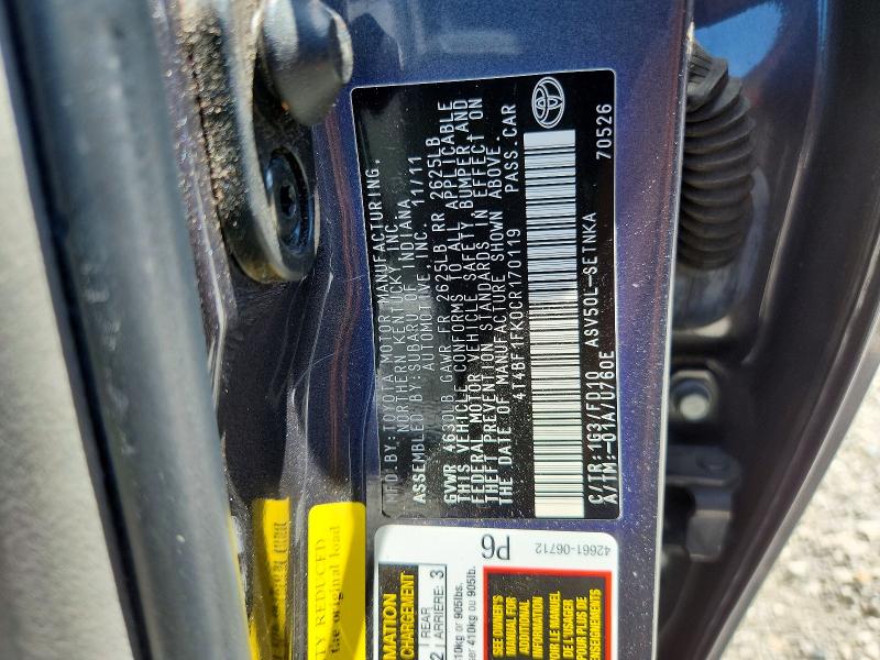 Aukcja sprzedaży 2012 Toyota Camry, vin: 4T4BF1FK0CR170119, numer aukcji: 57679516