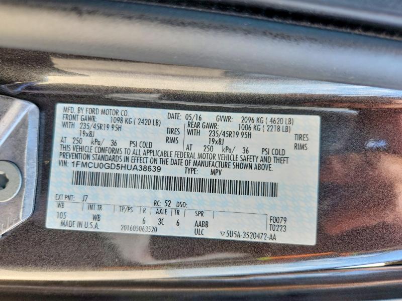 55576396 :رقم المزاد ، 1FMCU0GD5HUA38639 vin ، 2017 Ford Escape مزاد بيع