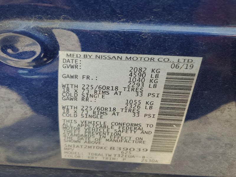 Aukcja sprzedaży 2019 Nissan Rogue, vin: 5N1AT2MT0KC839039, numer aukcji: 57504726