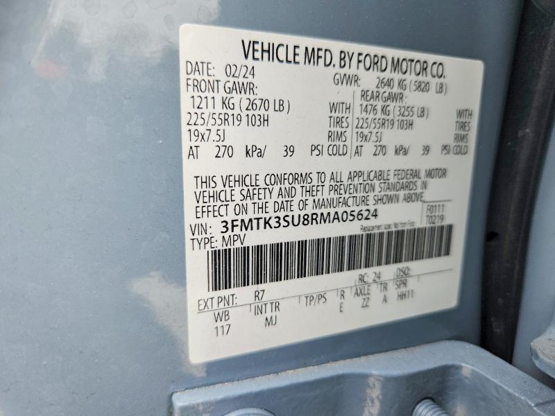 2024 Ford Mustang Mach-e მანქანა იყიდება აუქციონზე, vin: 3FMTK3SU8RMA05624, აუქციონის ნომერი: 56410256