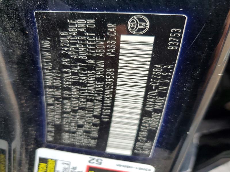 57591046 :رقم المزاد ، 4T1G11AK6MU598588 vin ، 2021 Toyota Camry مزاد بيع