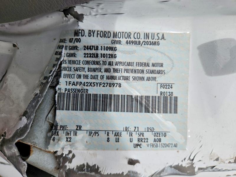 Aukcja sprzedaży 2000 Ford Mustang, vin: 1FAFP42X5YF278978, numer aukcji: 55758596