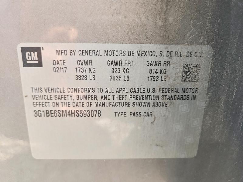55540626 :رقم المزاد ، 3G1BE6SM4HS593078 vin ، 2017 Chevrolet Cruze مزاد بيع