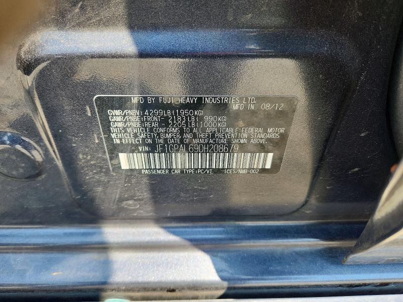 Продажа на аукционе авто 2013 Subaru Impreza, vin: JF1GPAL69DH208679, номер лота: 58614806