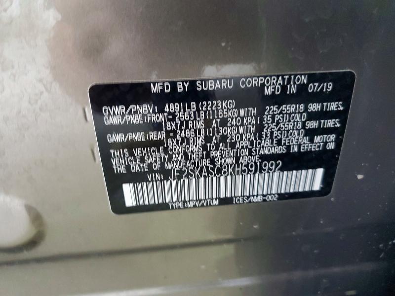 Продаж на аукціоні авто 2019 Subaru Forester, vin: JF2SKASC8KH591992, номер лоту: 57112986