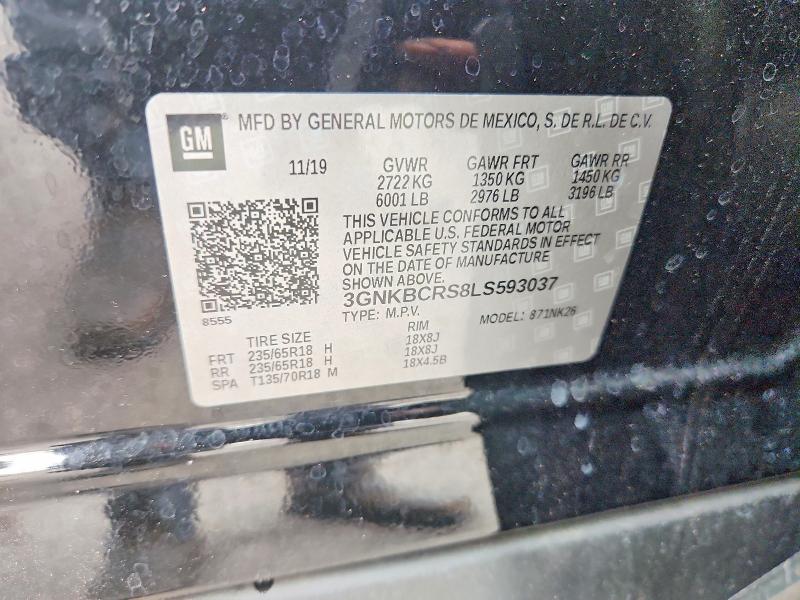 57751846 :رقم المزاد ، 3GNKBCRS8LS593037 vin ، 2020 Chevrolet Blazer مزاد بيع