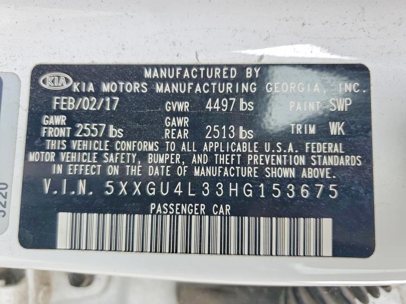Aukcja sprzedaży 2017 Kia Optima, vin: 5XXGU4L33HG153675, numer aukcji: 58292496