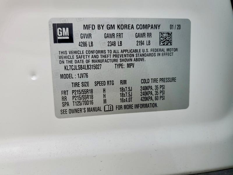 Продажа на аукционе авто 2020 Chevrolet Trax, vin: KL7CJLSB4LB315027, номер лота: 55948506