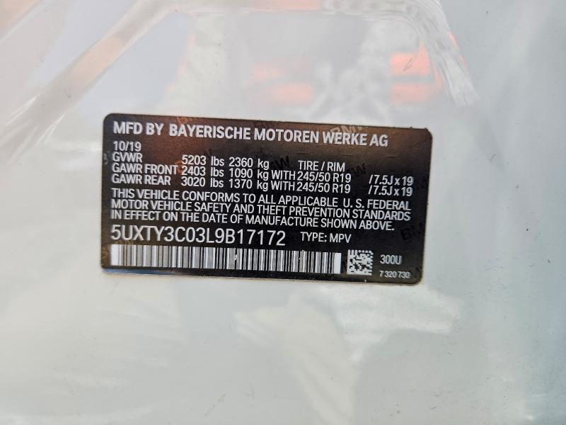 2020 Bmw X3 მანქანა იყიდება აუქციონზე, vin: 5UXTY3C03L9B17172, აუქციონის ნომერი: 58319166