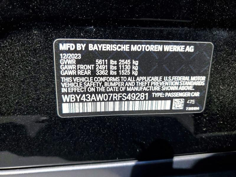 Aukcja sprzedaży 2024 Bmw I4, vin: WBY43AW07RFS49281, numer aukcji: 56487836