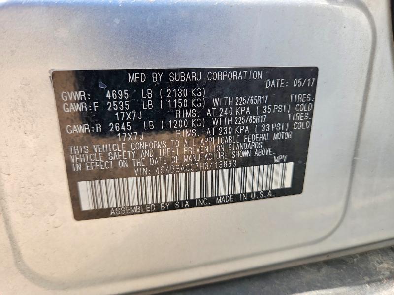 2017 Subaru Outback მანქანა იყიდება აუქციონზე, vin: 4S4BSACC7H3413893, აუქციონის ნომერი: 55571036