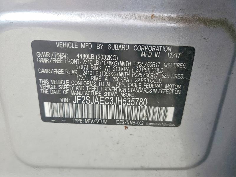 59173476 :رقم المزاد ، JF2SJAEC3JH535780 vin ، 2018 Subaru Forester مزاد بيع