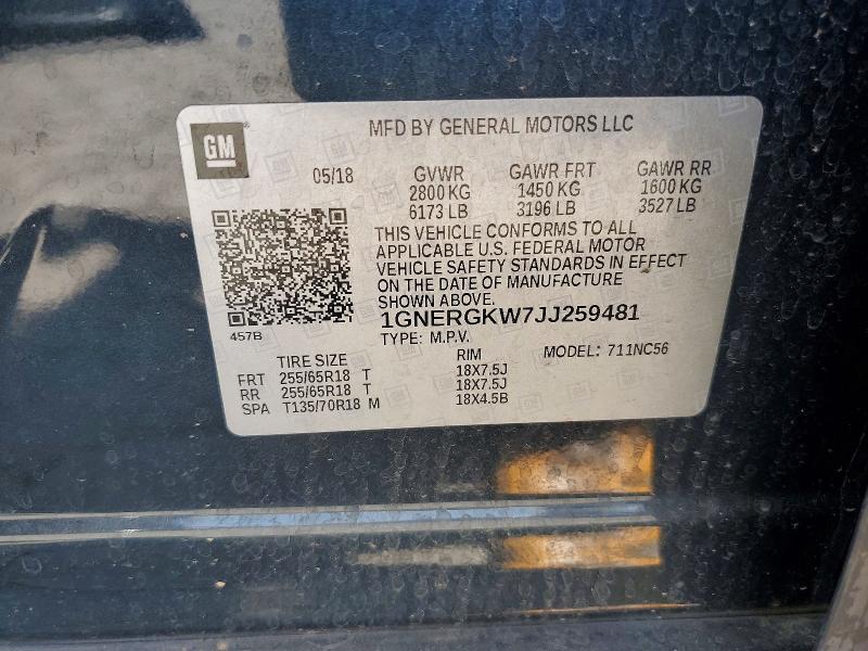 Aukcja sprzedaży 2018 Chevrolet Traverse, vin: 1GNERGKW7JJ259481, numer aukcji: 55617556