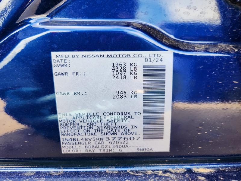 2024 Nissan Altima მანქანა იყიდება აუქციონზე, vin: 1N4BL4BV5RN377607, აუქციონის ნომერი: 56599006