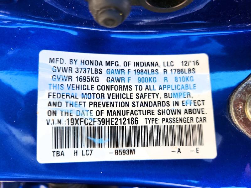 55689796 :رقم المزاد ، 19XFC2F59HE212186 vin ، 2017 Honda Civic مزاد بيع