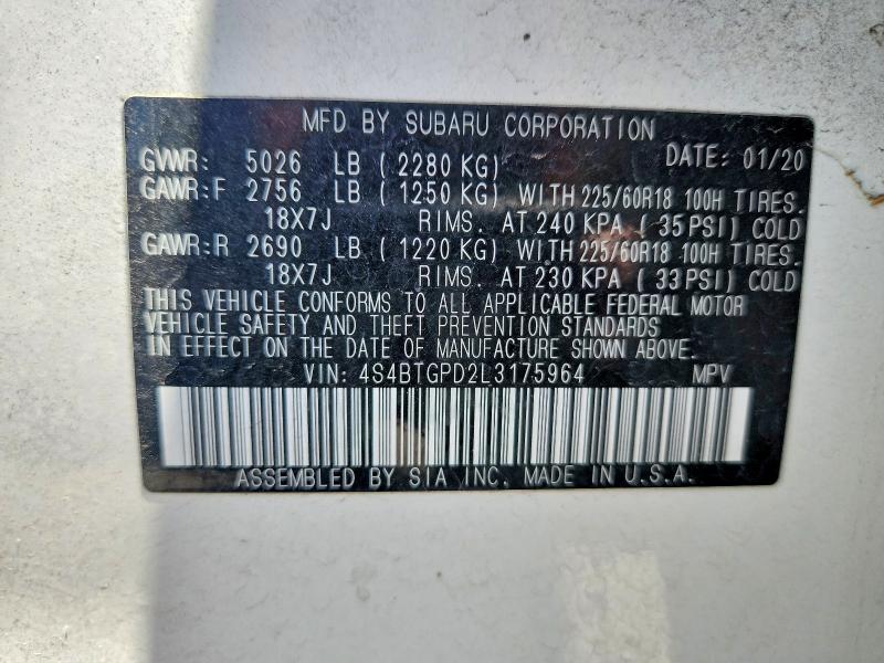 Продажа на аукционе авто 2020 Subaru Outback, vin: 4S4BTGPD2L3175964, номер лота: 55798526