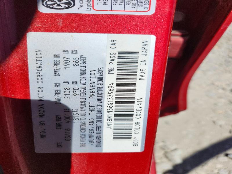 57525466 :رقم المزاد ، JM1BM1N36G1339694 vin ، 2016 Mazda 3 مزاد بيع